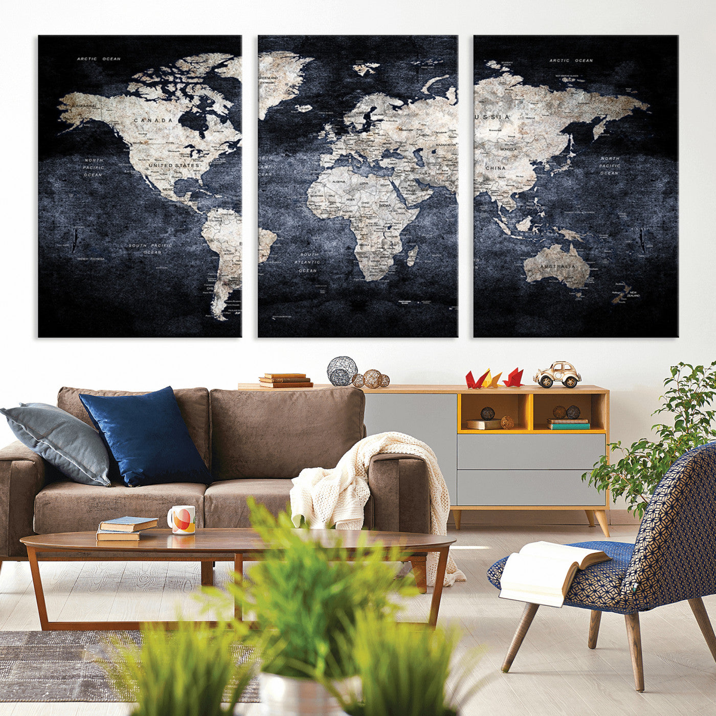 MGV-CV-60X30-3P - World Map Wall Art Canvas Print for Home and Office Decor