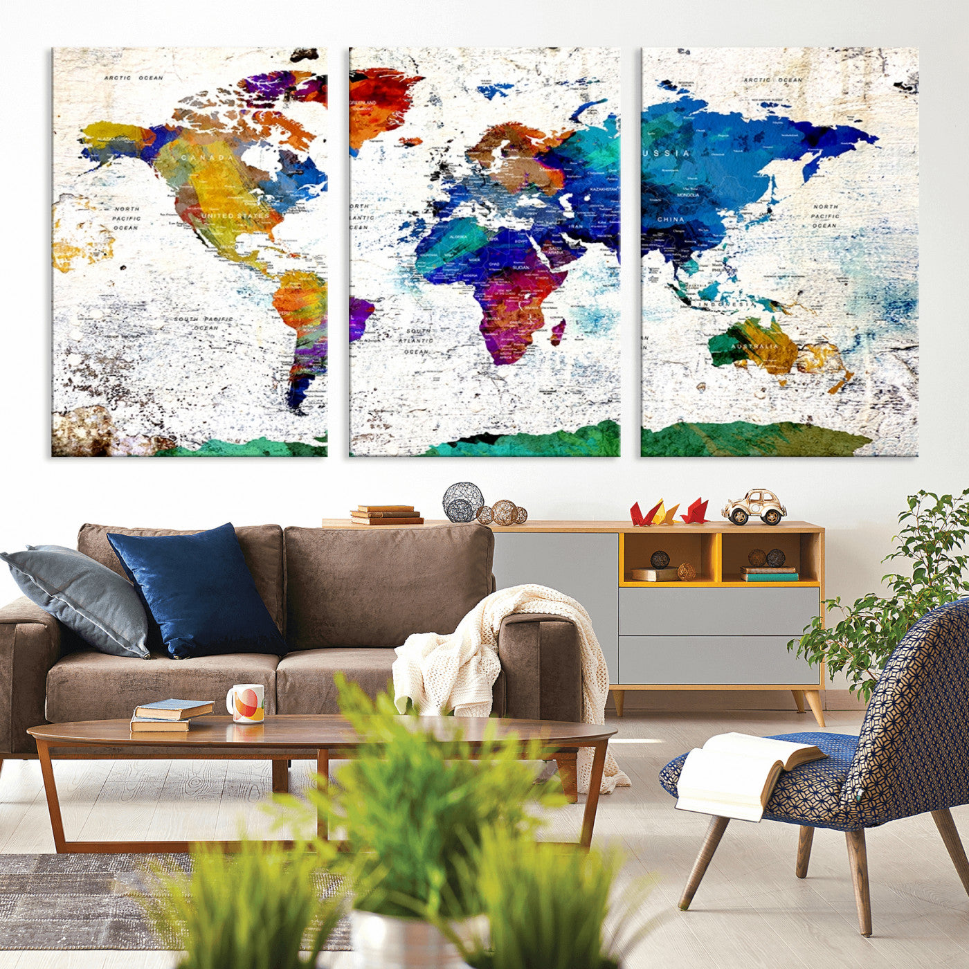 MGV-CV-60X30-3P - Push Pin World Map Canvas Print – Framed Wall Art for Couples to Track Their Travels – Anniversary
