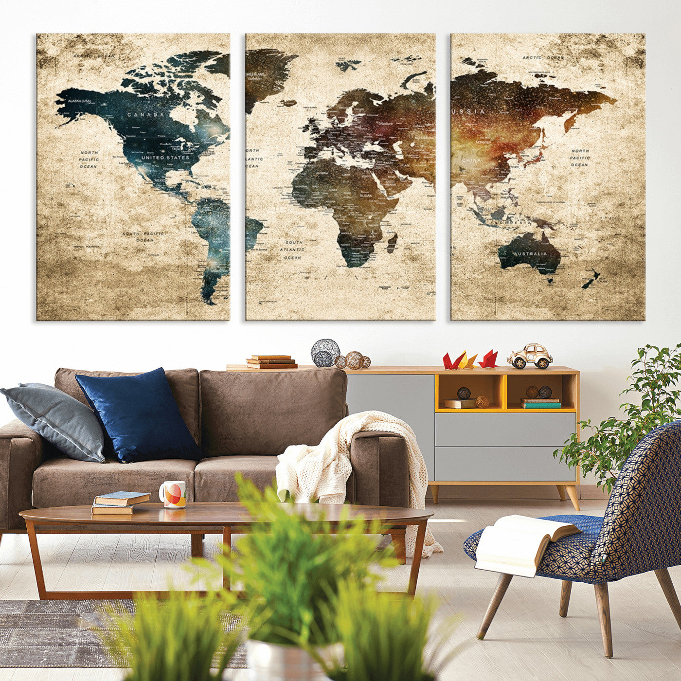 MGV-CV-60X30-3P - Push Pin World Map Canvas Print – Framed Wall Art for Couples to Track Their Travels – Anniversary