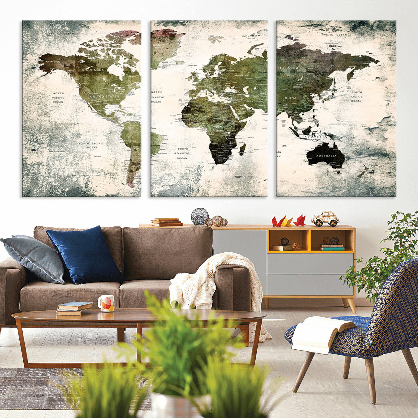 MGV-CV-60X30-3P - Push Pin World Map Canvas Print – Framed Wall Art for Couples to Track Their Travels – Anniversary