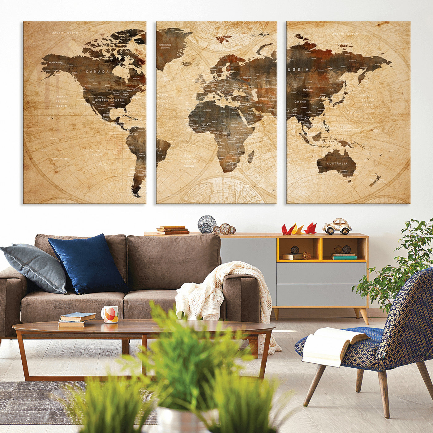 MGV-CV-60X30-3P - Push Pin World Map Canvas Print – Framed Wall Art for Couples to Track Their Travels – Anniversary