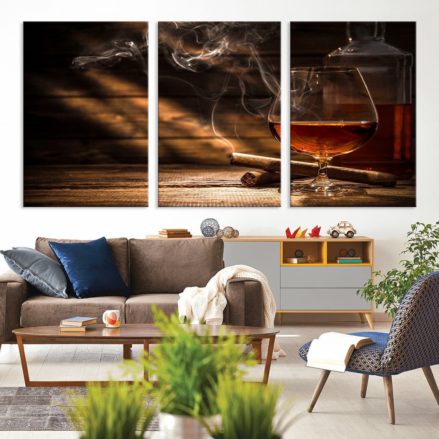 MGV-CV-60X30-3P - Whiskey and Cigar Wall Art Canvas Print