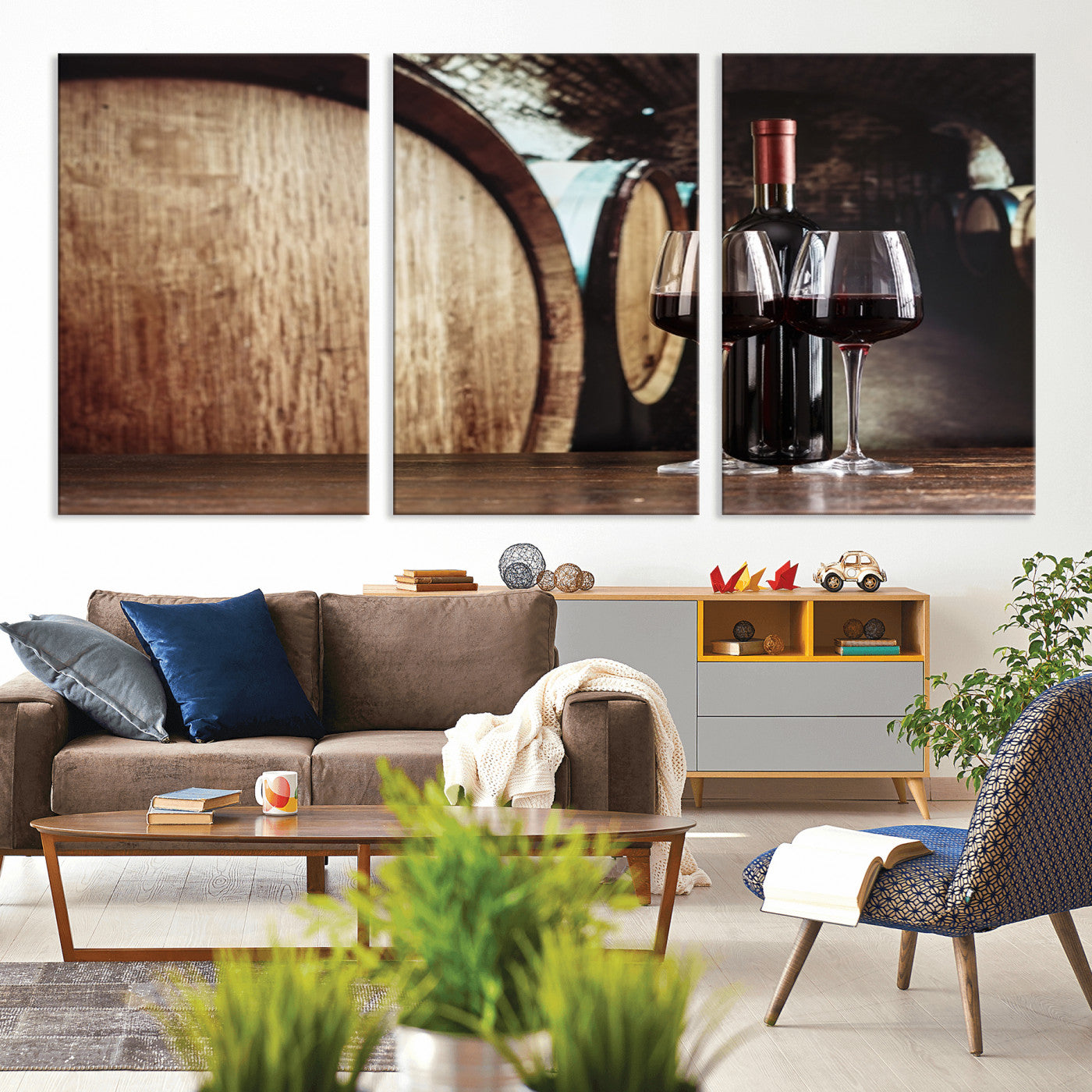 MGV-CV-60X30-3P - Wine and Barrel Wall Art Canvas Print
