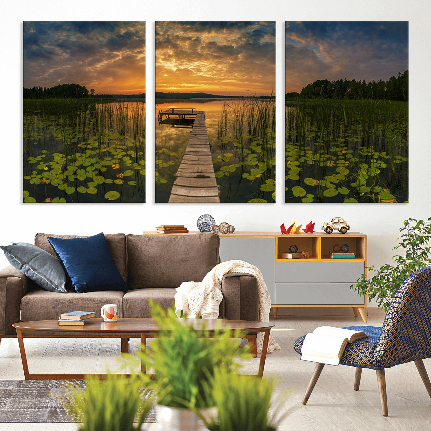 -Lake and Flower Wall Art Canvas Print