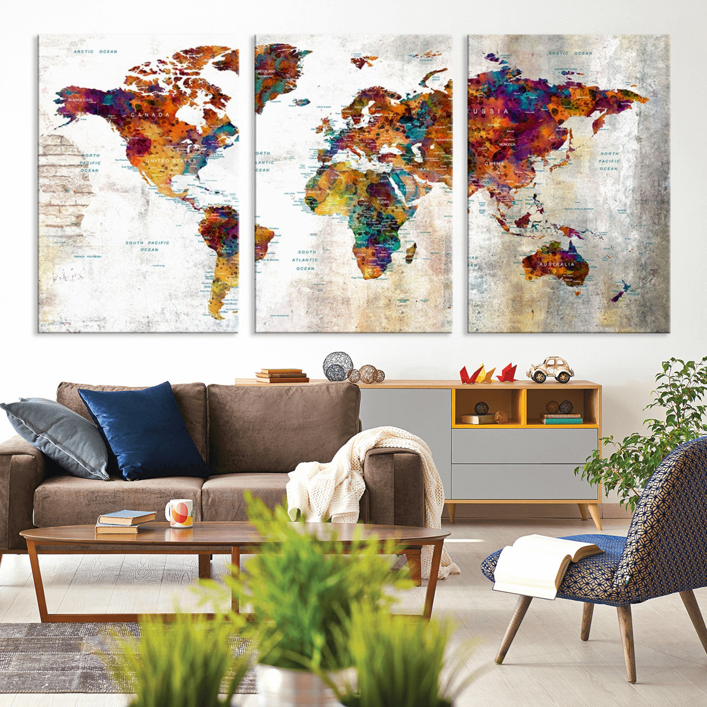 MGV-CV-60X30-3P - Push Pin World Map Canvas Print – Framed Wall Art for Couples to Track Their Travels – Anniversary