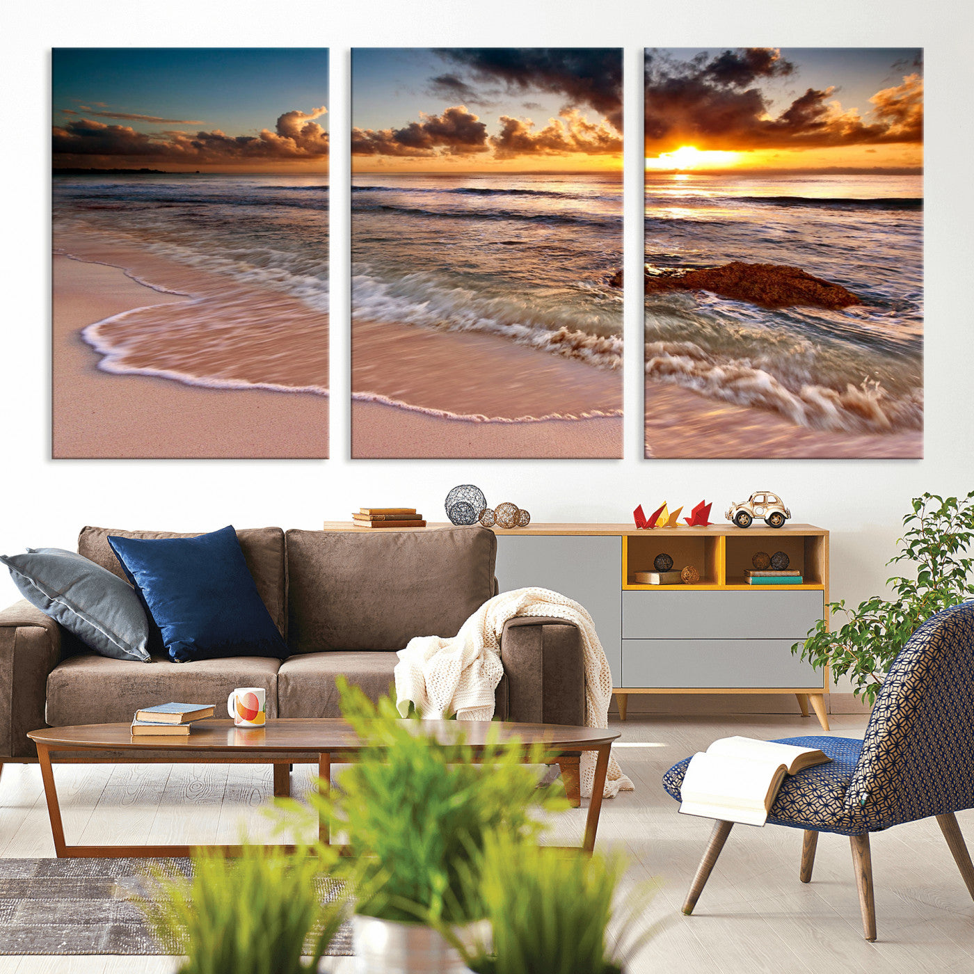 MGV-CV-60X30-3P - Sunset on Ocean Wall Art Canvas Print