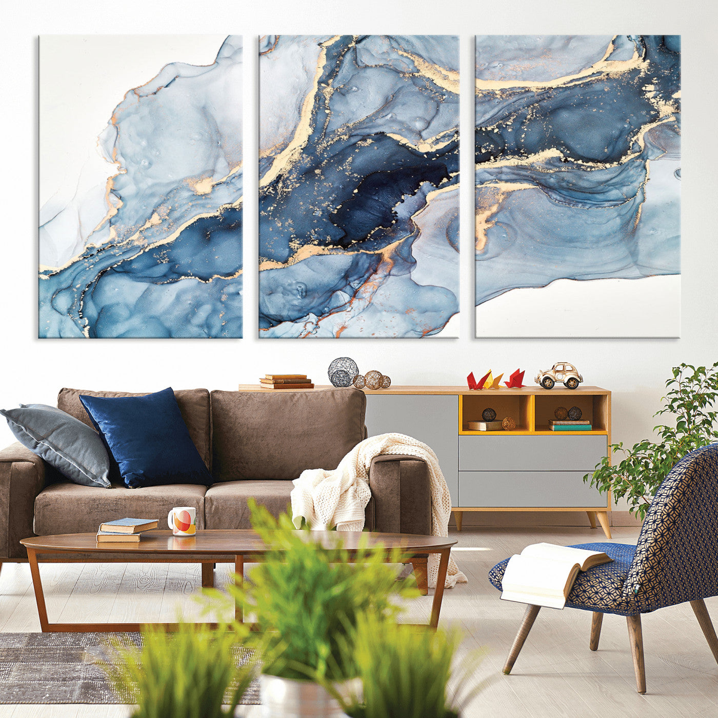 33782-MGV-CV-36X24-Abstract Art Print - Blue Abstract Canvas Wall Art Print Abstract Art Fluid Effect Marble Wall Art
