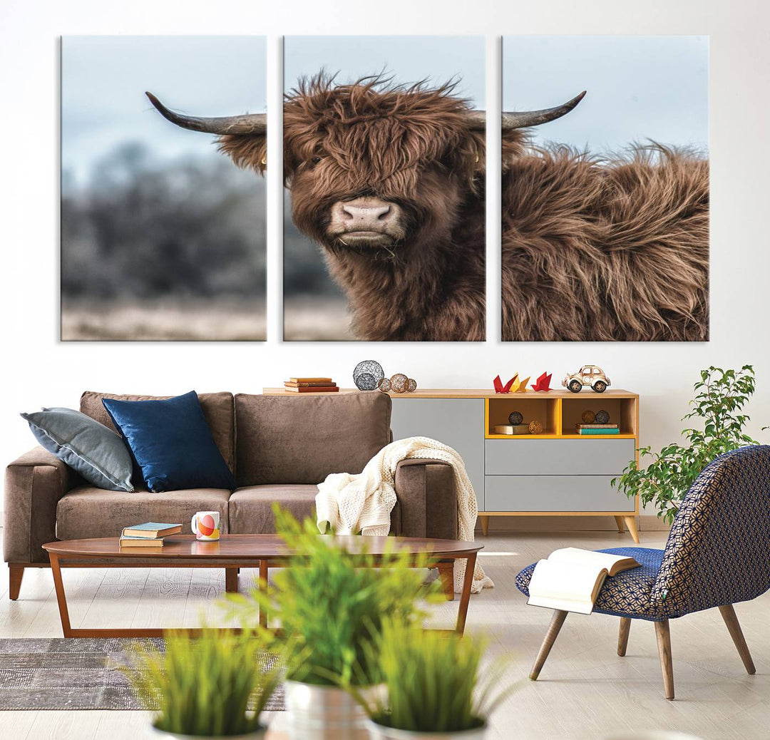 Fluffy Highland Cow Wall Art Canvas Print.