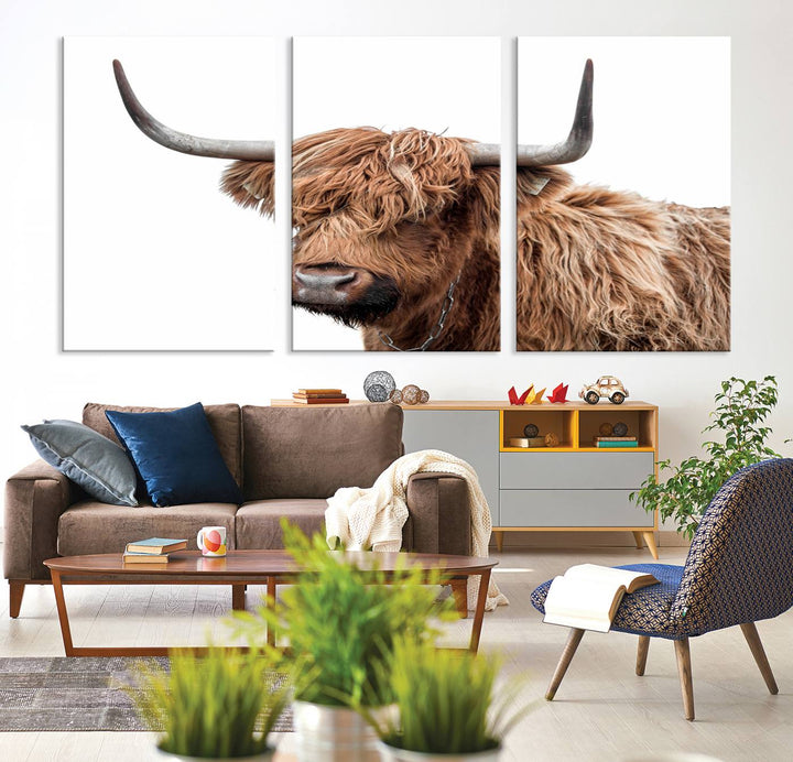 Self Portrait of Highland Cow Canvas Wall Art Print with UV coating.