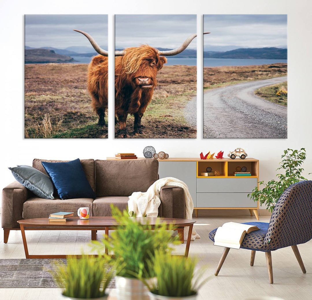 The Longhorn Highland Cow Canvas Wall Art is prominently displayed.