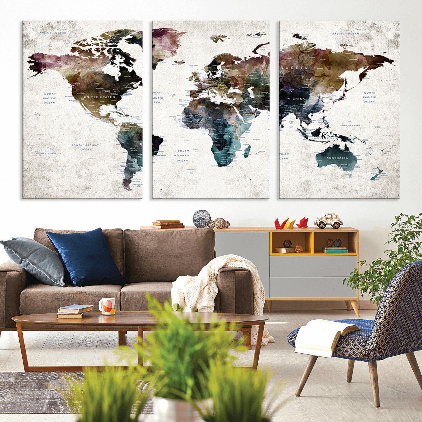 MGV-CV-60X30-3P - Push Pin World Map Canvas Print – Framed Wall Art for Couples to Track Their Travels – Anniversary