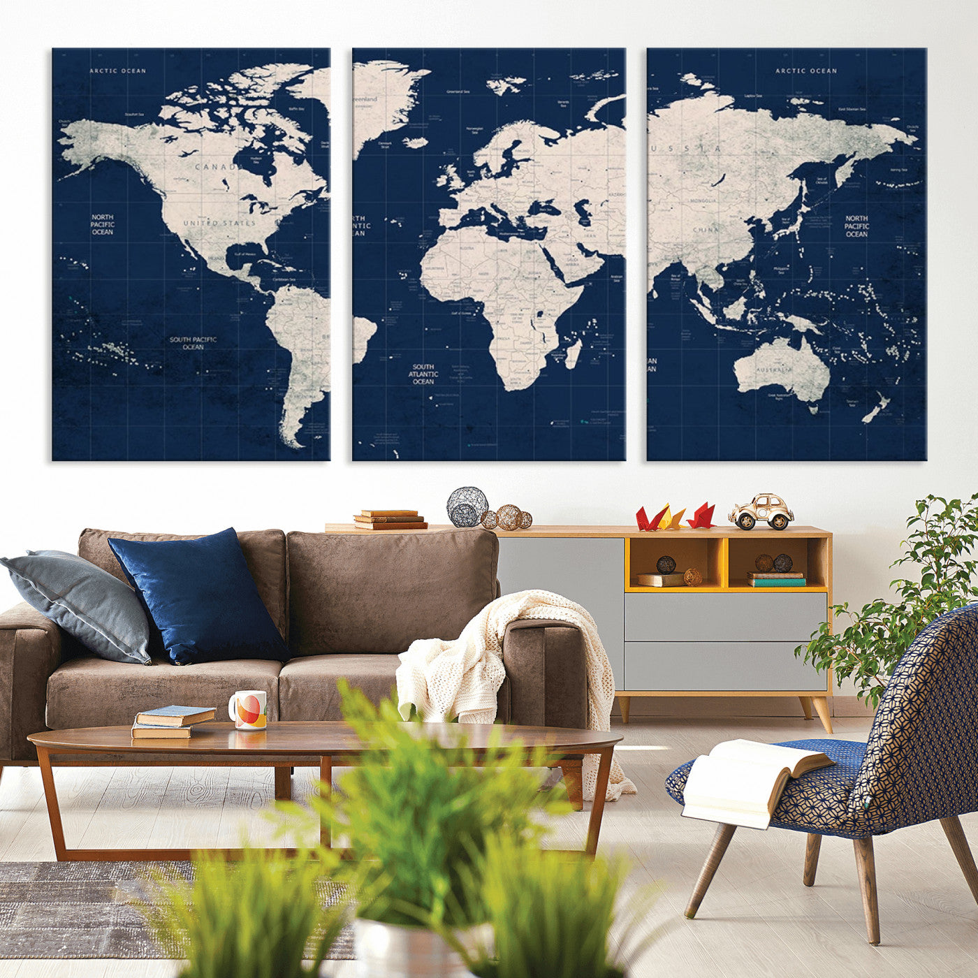 17866-MGV-CV-36X24-Push Pin World Map Canvas Print – Framed Wall Art for Couples to Track Their Travels – Anniversary