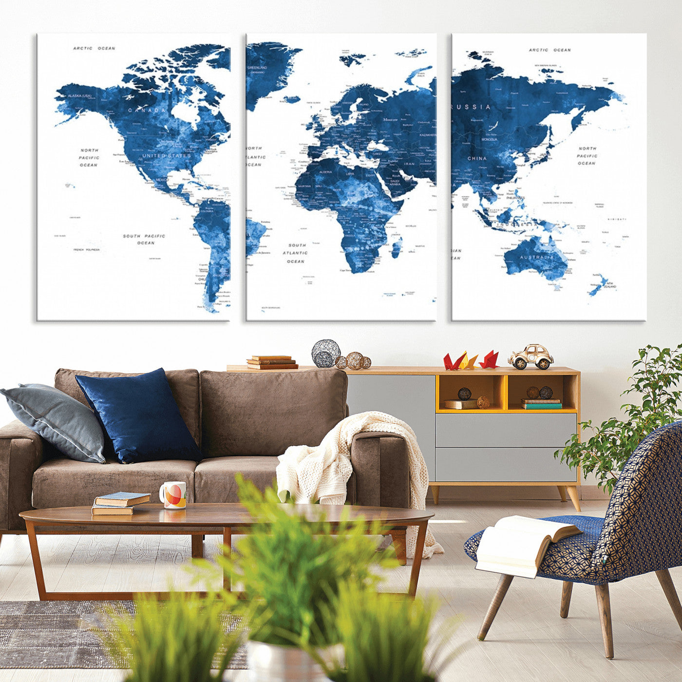 MGV-CV-60X30-3P - Push Pin World Map Canvas Print – Framed Wall Art for Couples to Track Their Travels – Anniversary