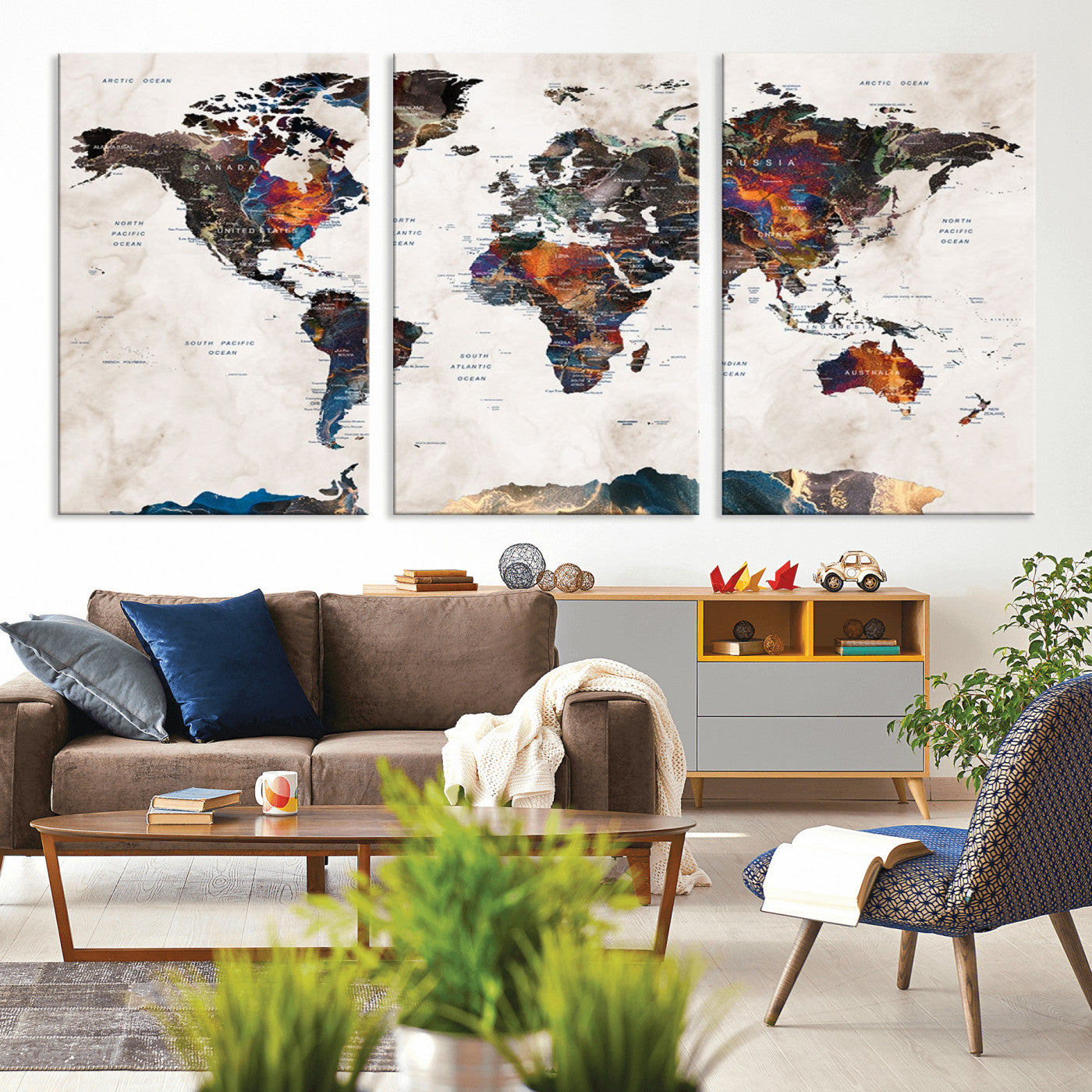 MGV-CV-60X30-3P - Push Pin World Map Canvas Print – Framed Wall Art for Couples to Track Their Travels – Anniversary