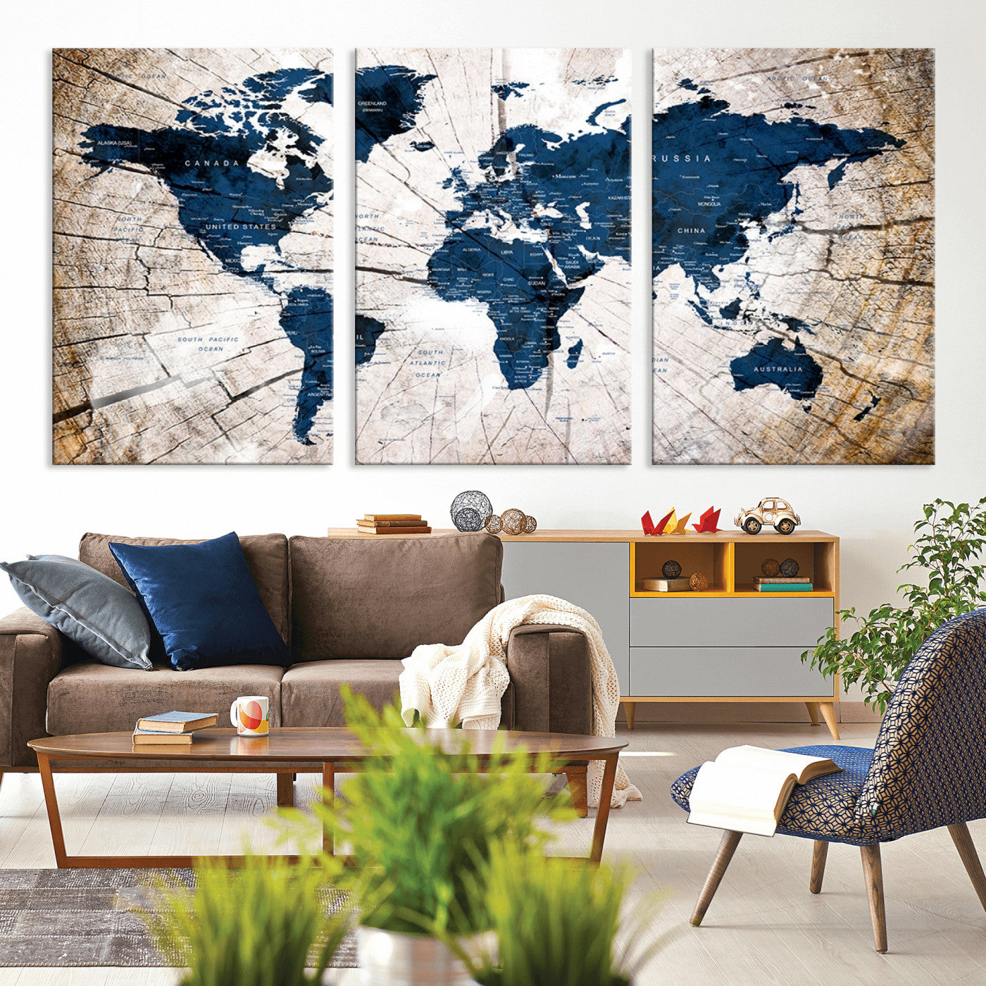 MGV-CV-60X30-3P - Push Pin World Map Canvas Print – Framed Wall Art for Couples to Track Their Travels – Anniversary