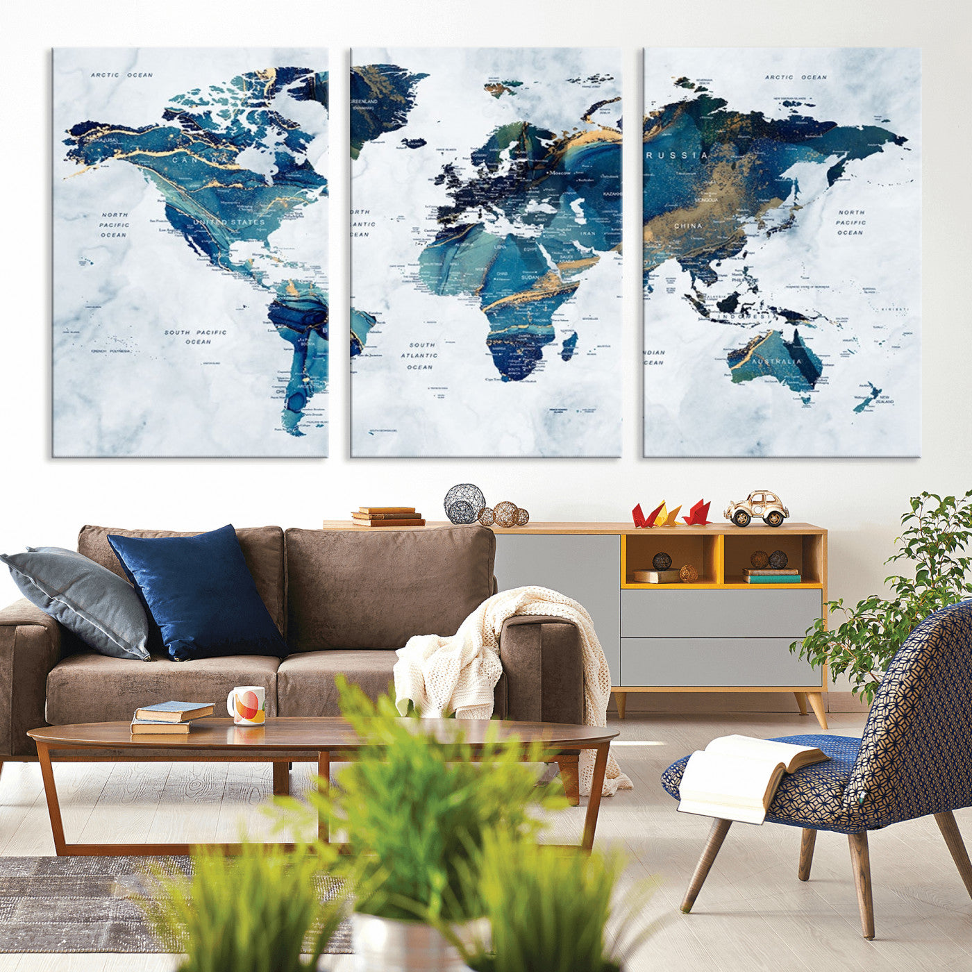 MGV-CV-60X30-3P - Push Pin World Map Canvas Print – Framed Wall Art for Couples to Track Their Travels – Anniversary