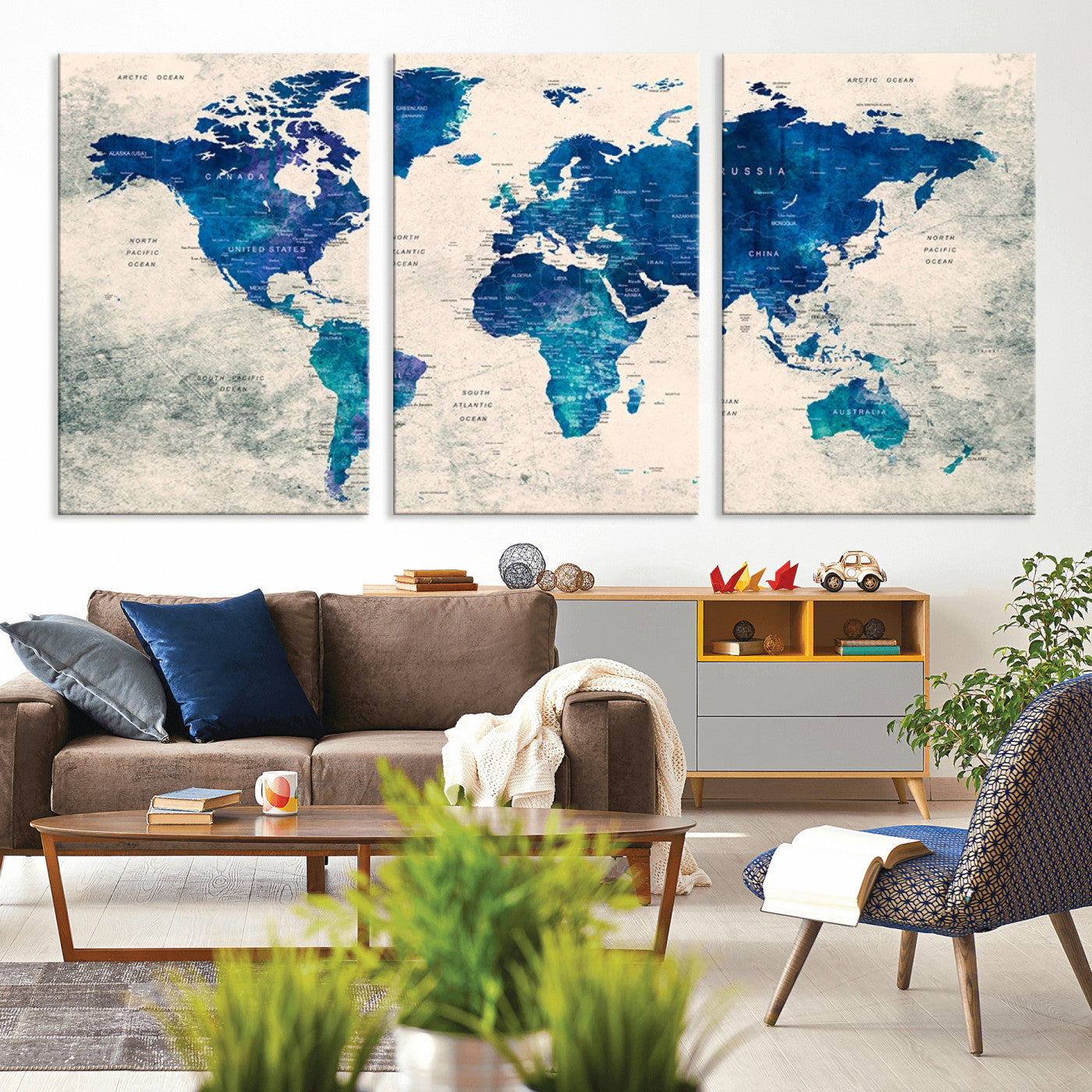 MGV-CV-60X30-3P - Push Pin World Map Canvas Print – Framed Wall Art for Couples to Track Their Travels – Anniversary