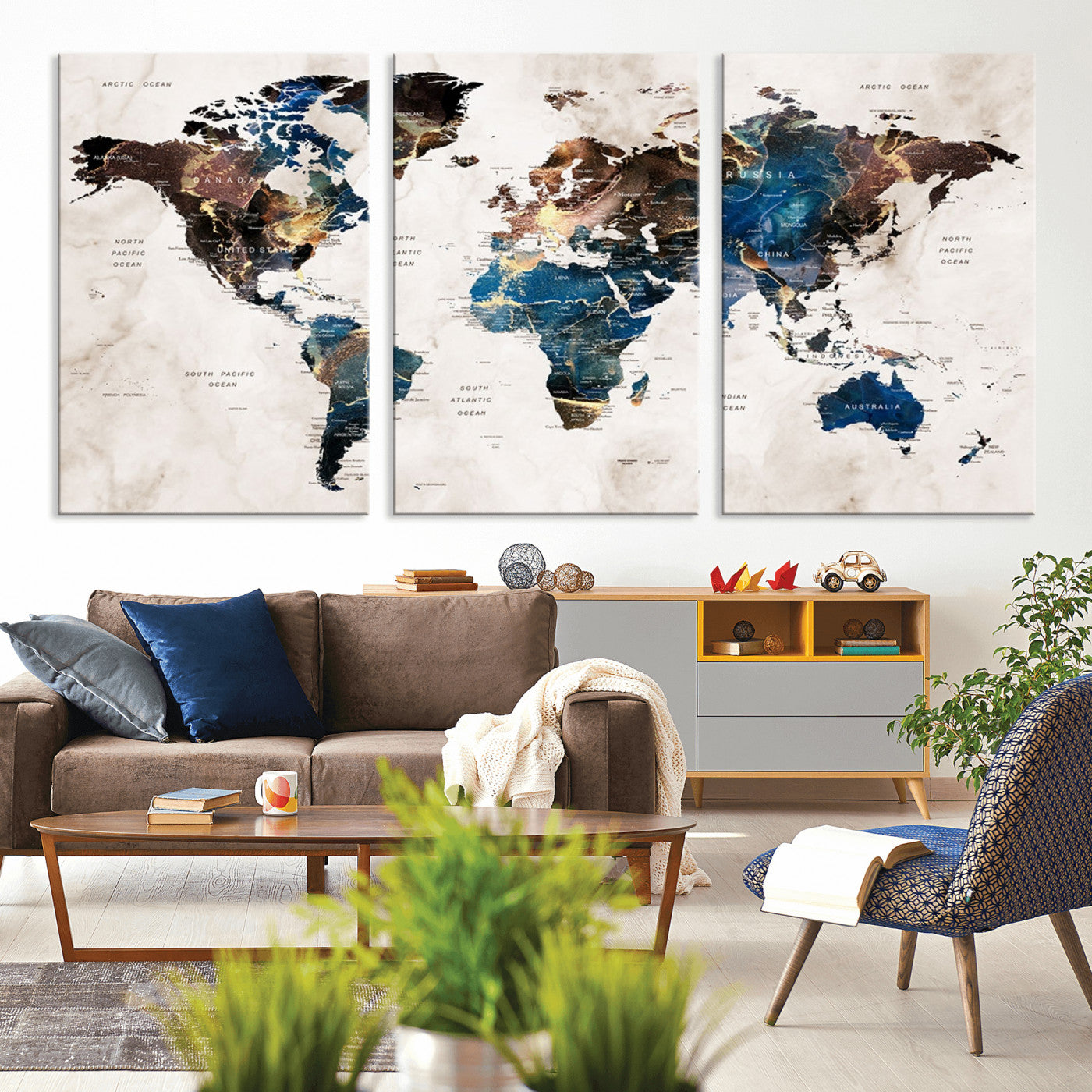 MGV-CV-60X30-3P - Push Pin World Map Canvas Print – Framed Wall Art for Couples to Track Their Travels – Anniversary