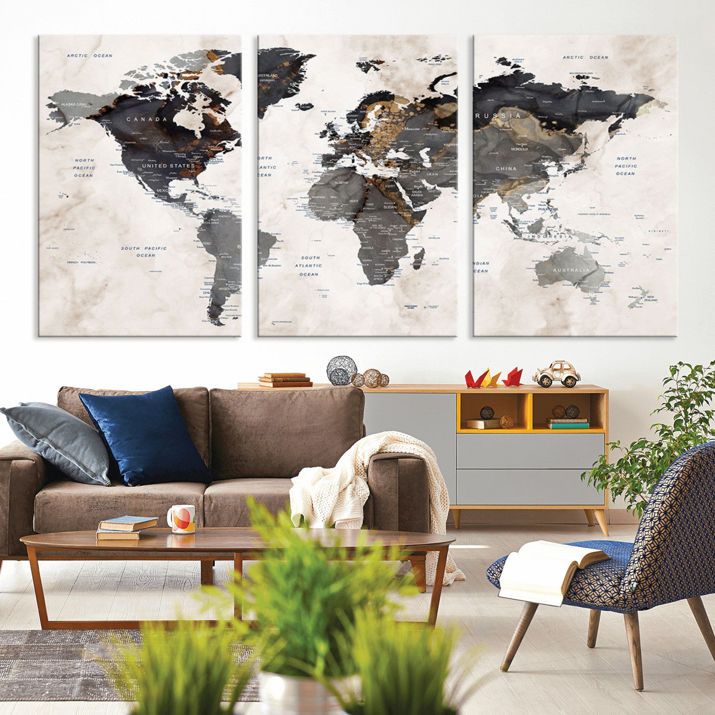 MGV-CV-60X30-3P - Push Pin World Map Canvas Print – Framed Wall Art for Couples to Track Their Travels – Anniversary