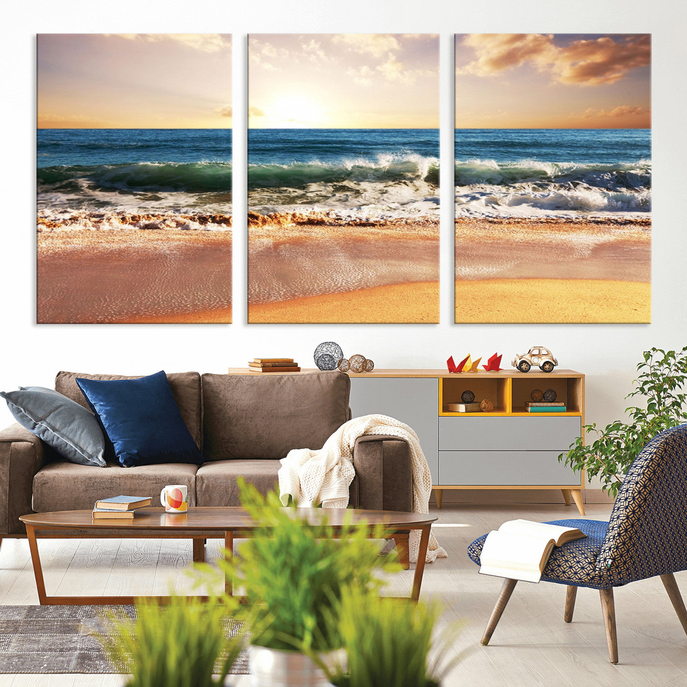 MGV-CV-60X30-3P - Serene Beach Path Canvas Art, Giclee Canvas Print with Gallery Wrap, Coastal Sand Dunes Wall Art Featuring Canon Print Quality