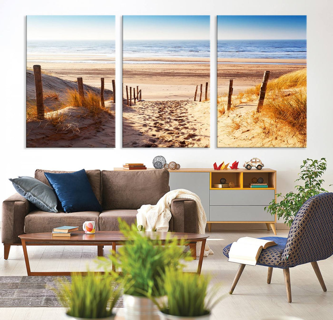 Serene Beach Path Canvas Art, Giclee Canvas Print with Gallery Wrap, Coastal Sand Dunes Wall Art Featuring Canon Print Quality