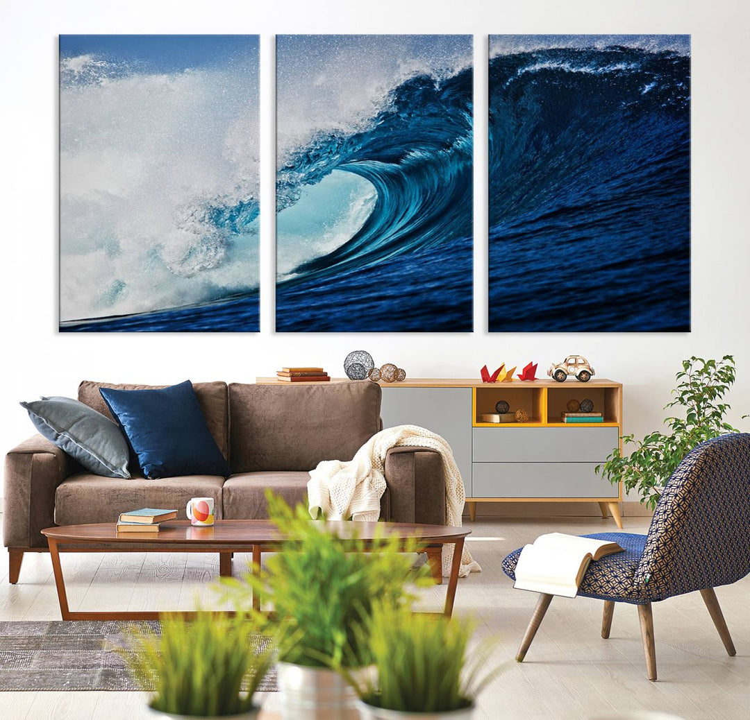 Ocean Wave at Sunset Canvas Art, Large Wall Print of Vibrant Water Waves, Coastal Art for Living Room and Dining Room Decor