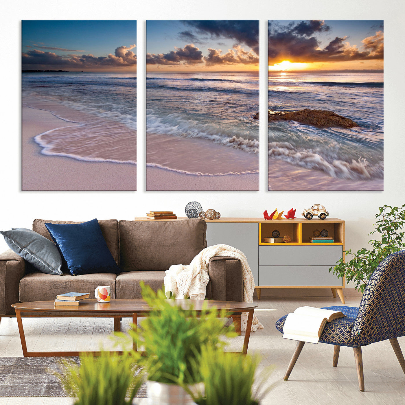 MGV-CV-60X30-3P - Sea Ocean Sunset Beach Wall Art Canvas Print