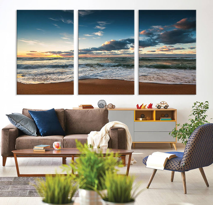 Ocean Beach Wall Art Canvas Print hangs prominently.