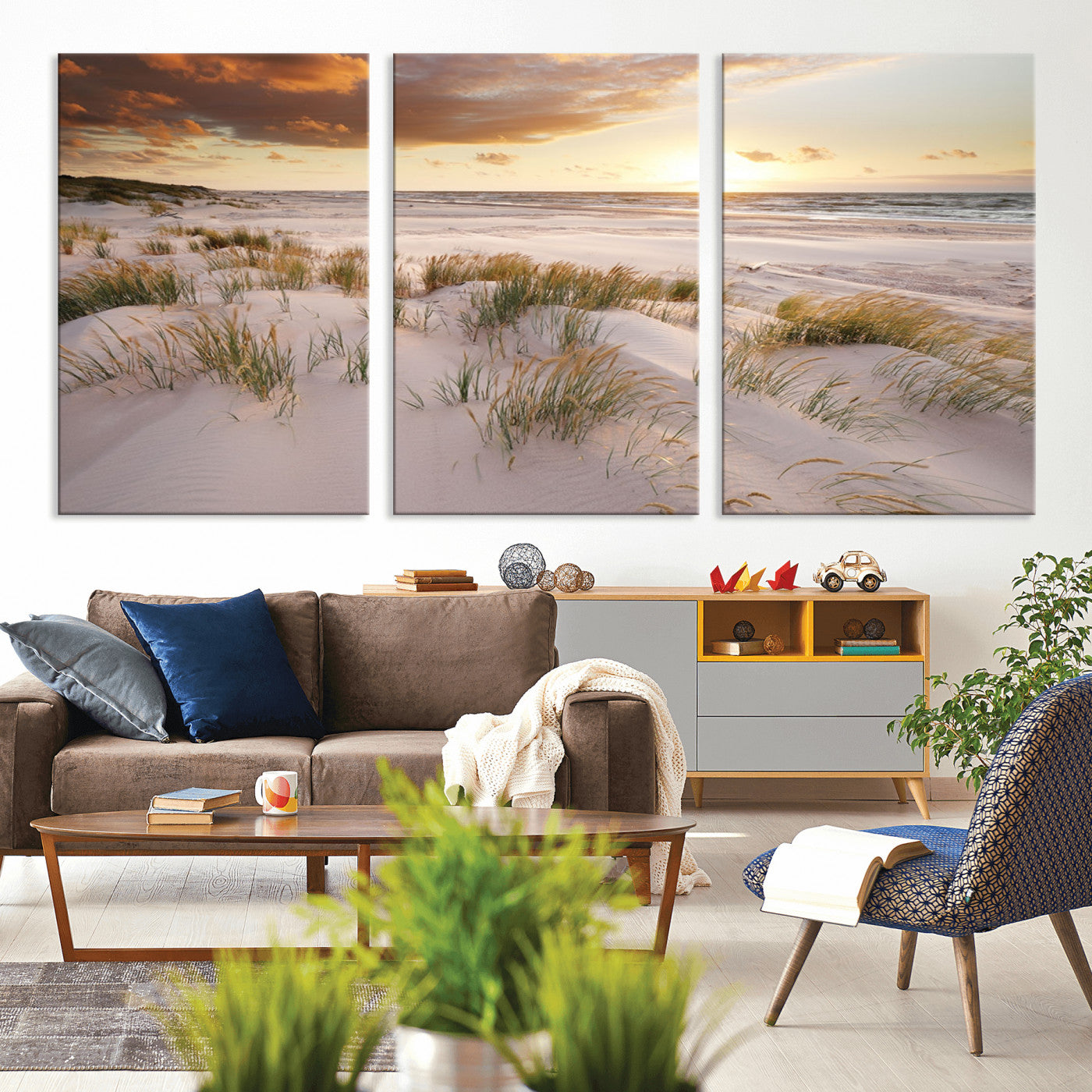 MGV-CV-60X30-3P - Flight Over Coastal Beach Landscape, Flight Over Coastal Beach Print Canvas Wall Art