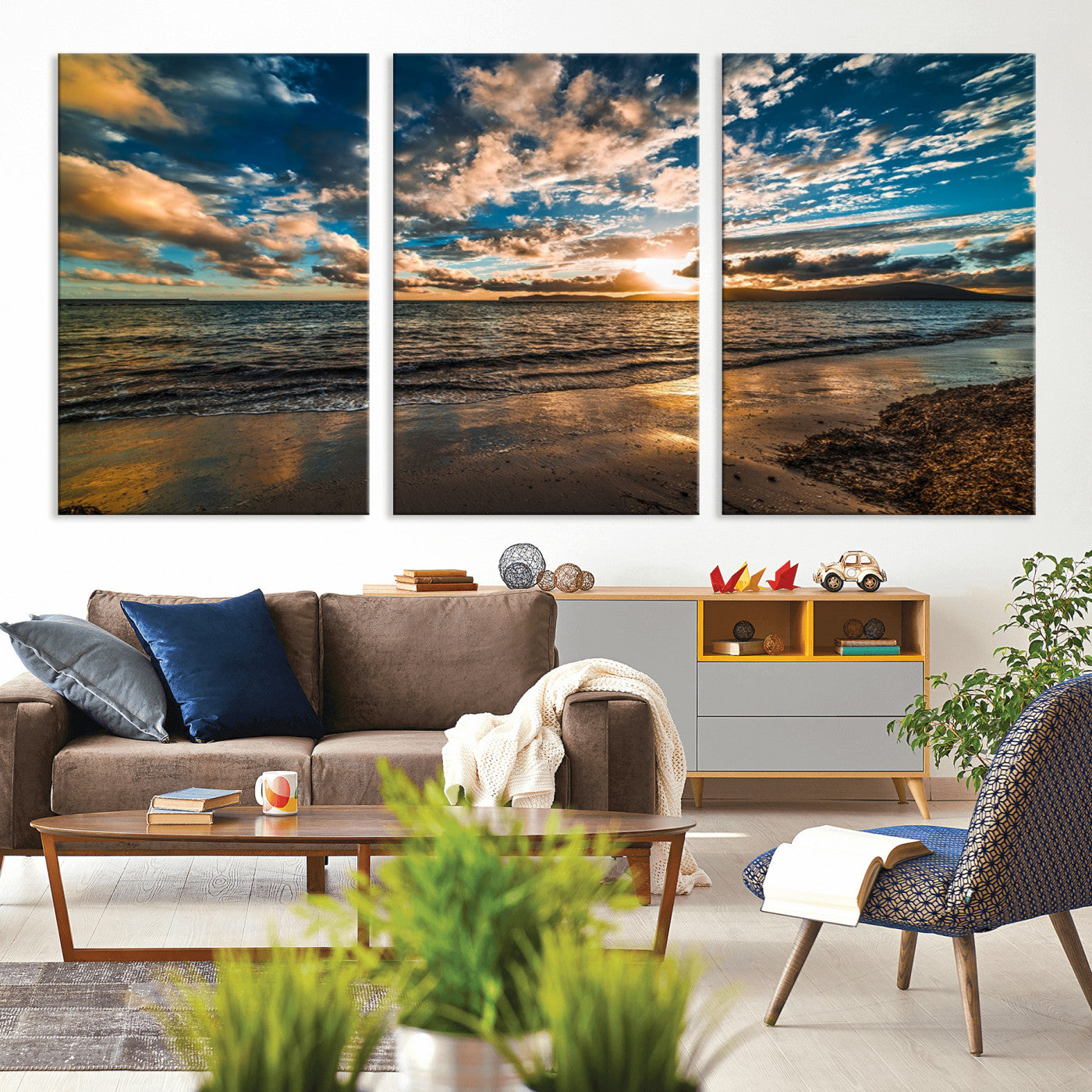 MGV-CV-60X30-3P - Beach Wall Art - Stunning Ocean Sunset Canvas Print with Coastal Design for Elegant and Relaxing