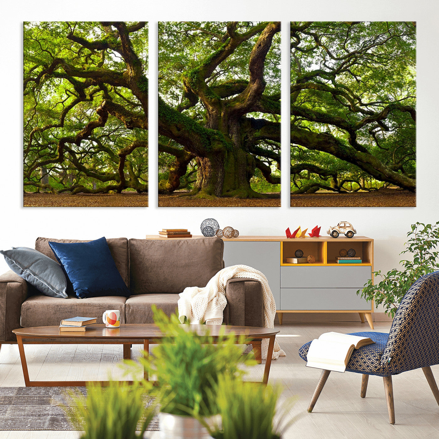 MGV-CV-60X30-3P - Angel Oak Tree Wall Art Canvas Print | Forest Tree Nature Photography Print on Canvas | Large Triptych Art for Living Room or Office Decor