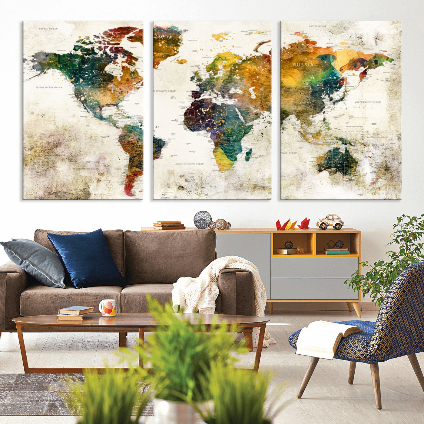 MGV-CV-60X30-3P - Push Pin World Map Canvas Print – Framed Wall Art for Couples to Track Their Travels – Anniversary