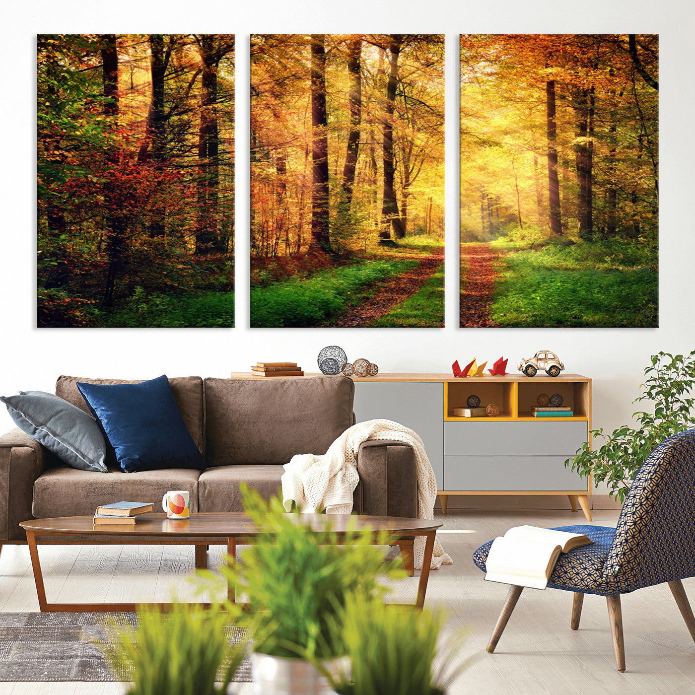 MGV-CV-60X30-3P - Forest Fall Wall Art Print - Sunlight Through Trees Wall Art Canvas Print
