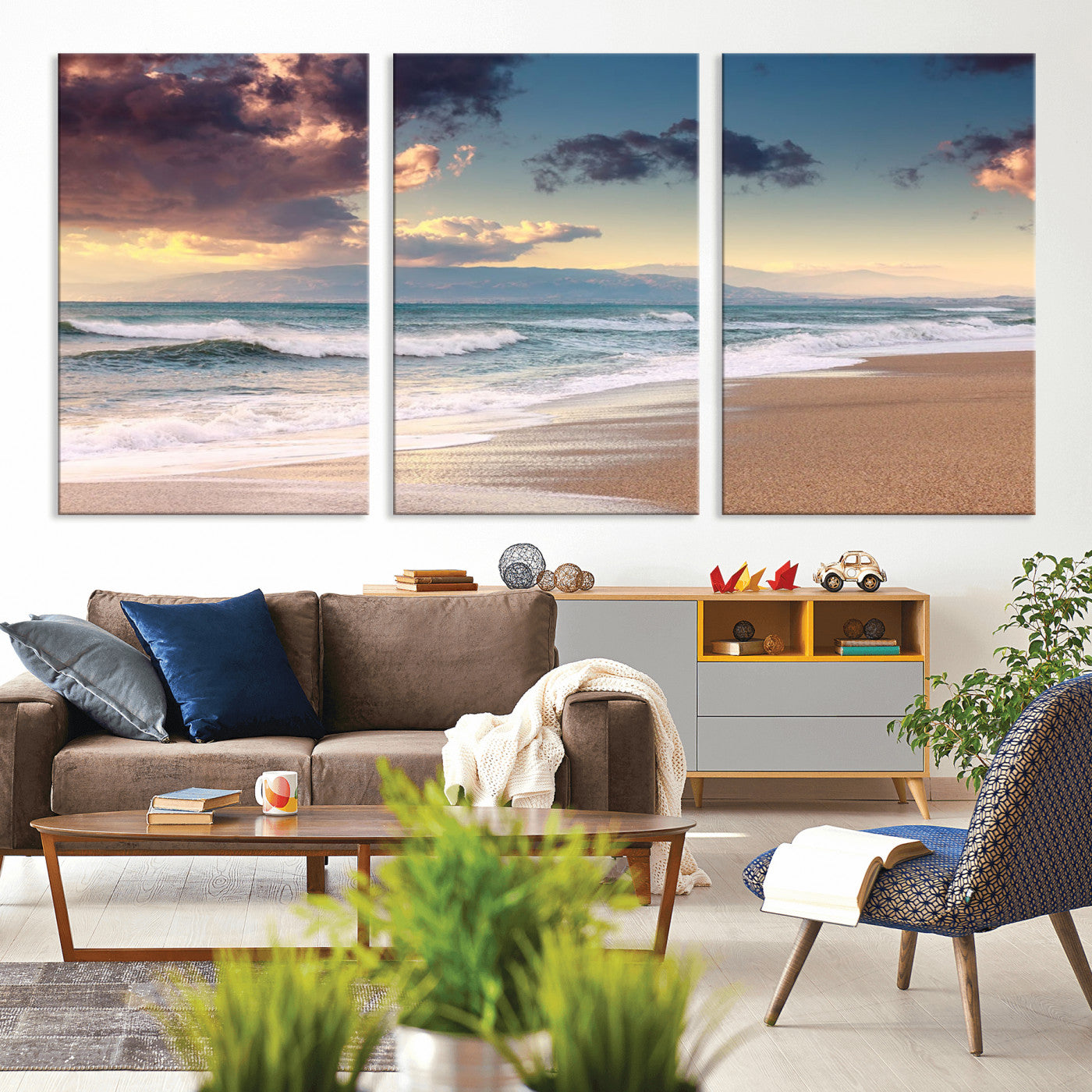 MGV-CV-60X30-3P - Cloudy Weather Beach Sunset Canvas Print | Sunrise Wall Art Canvas Print