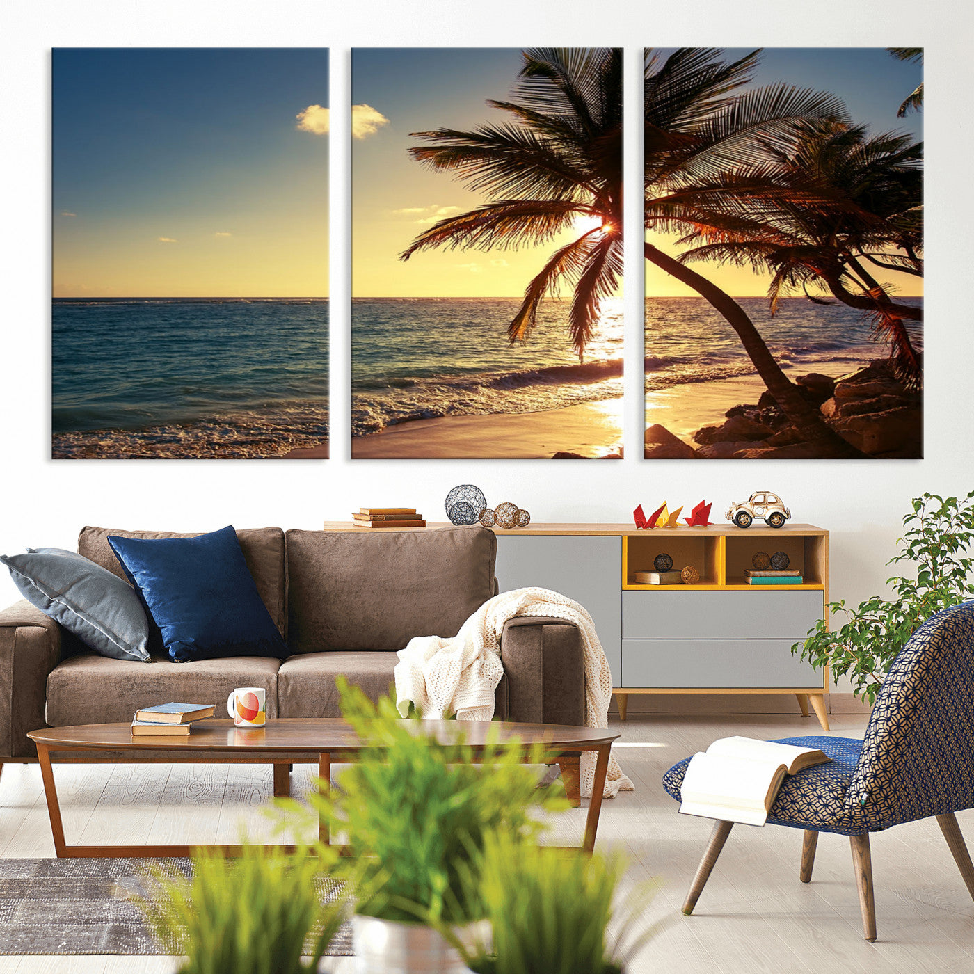 MGV-CV-60X30-3P - Sunset Palm Trees Wall Art Canvas Print