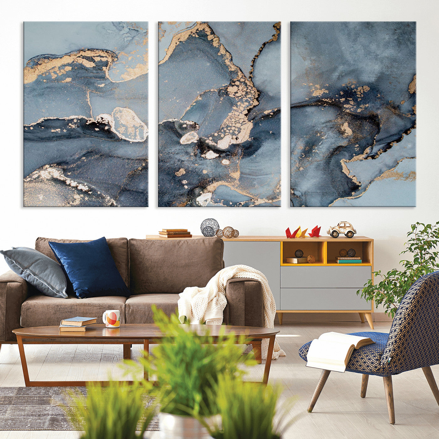 MGV-CV-60X30-3P - Multipanel Marble Fluid Effect Wall Art Abstract Canvas Wall Art Print