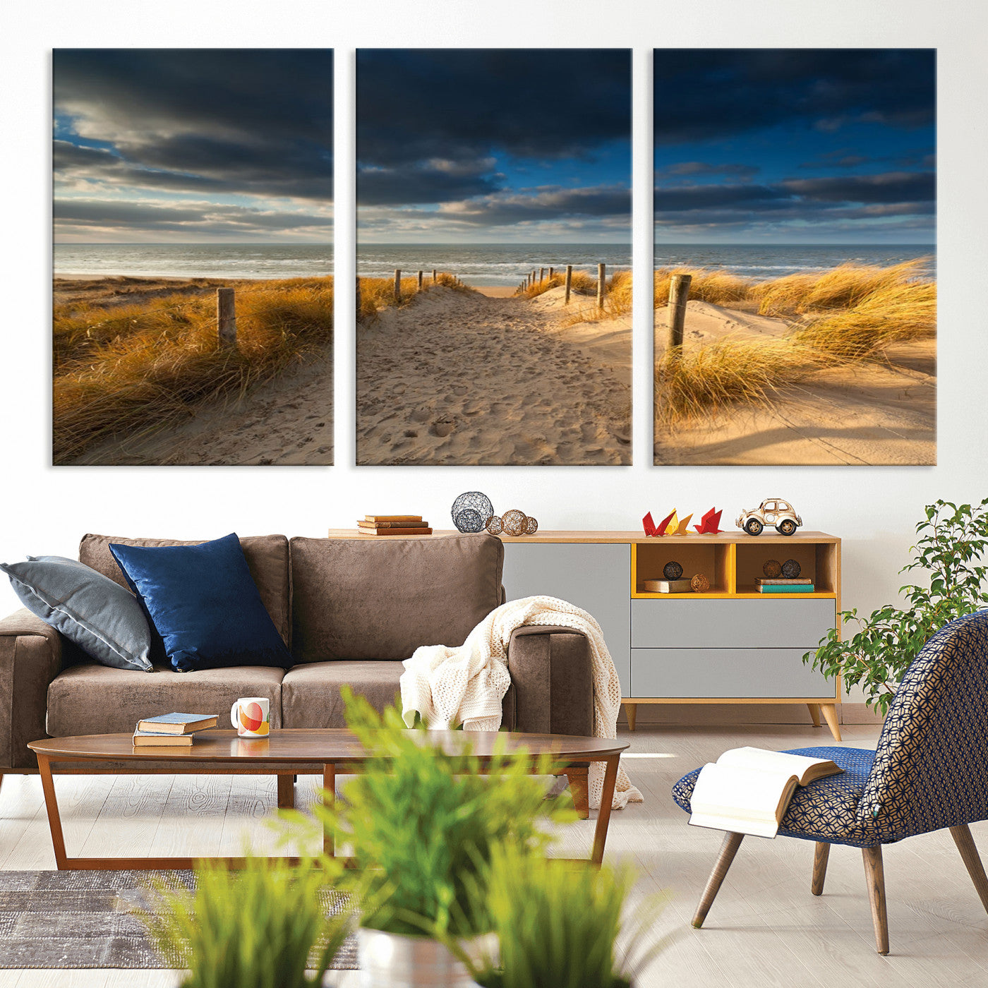 MGV-CV-60X30-3P - Ocean Beach Dark Clouds Wall Art Canvas Print