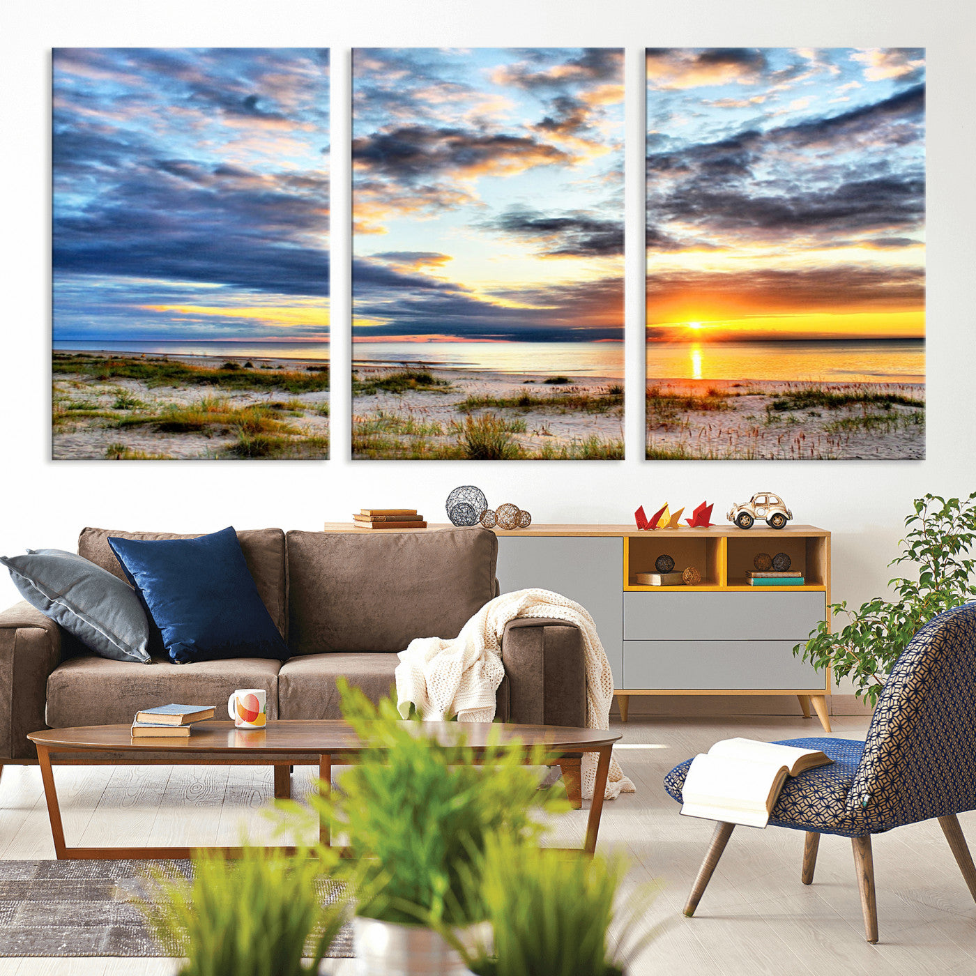 MGV-CV-60X30-3P - Sunset On The Ocean Wall Art Canvas Print