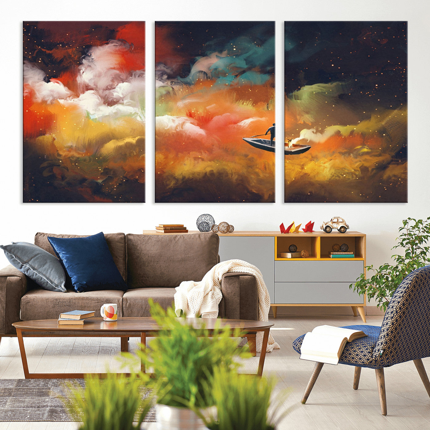 MGV-CV-60X30-3P - Surreal Space Adventure Canvas Wall Art – Dreamlike Abstract Galaxy Print – Framed and Ready to Hang for Living Room or Bedroom Decor