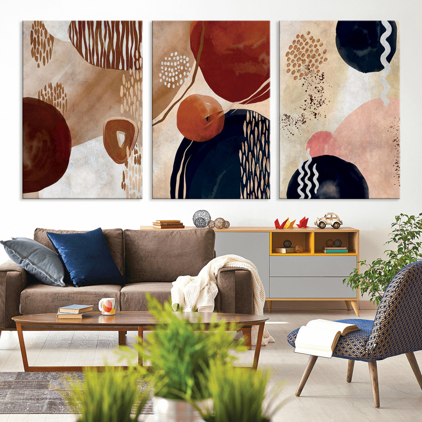 MGV-CV-60X30-3P - Boho Wall Art Canvas Print Set Mid-Century Prints Bohemian Wall Artwork Prints Boho Neutral