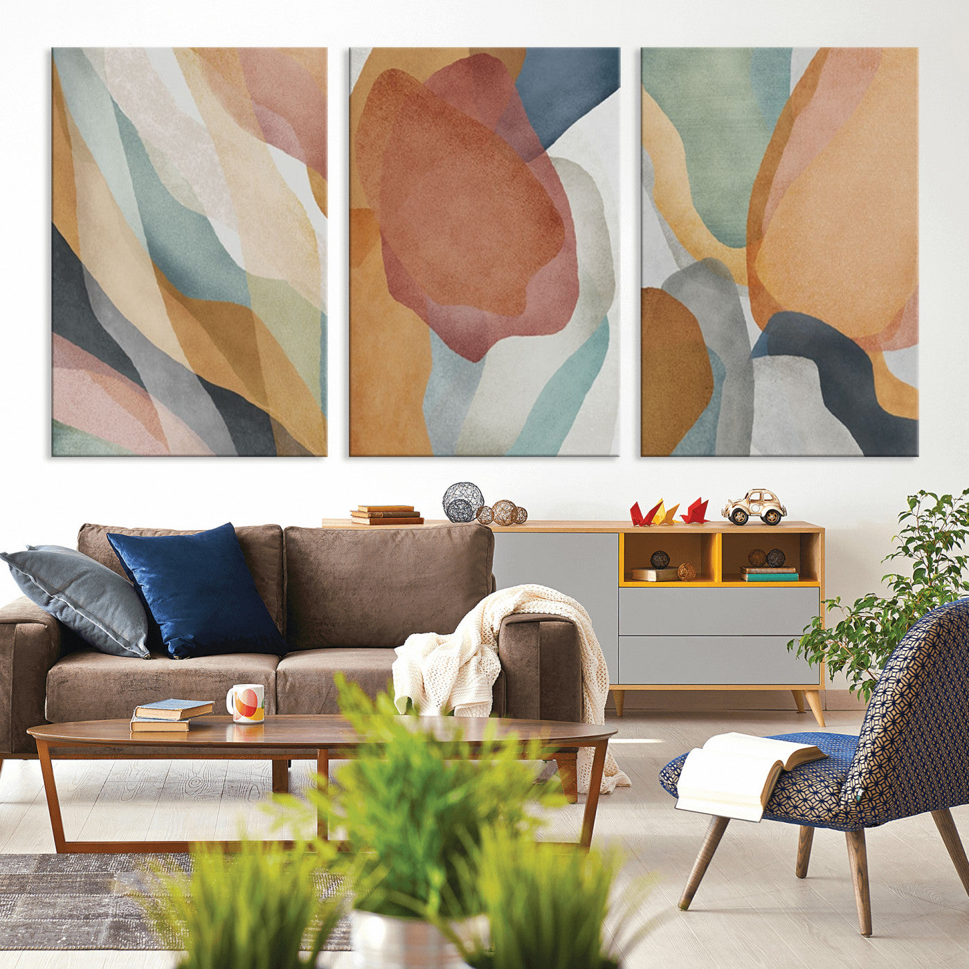 MGV-CV-60X30-3P - Boho Wall Art Canvas Print Set, Watercolor Boho Wall Art Canvas