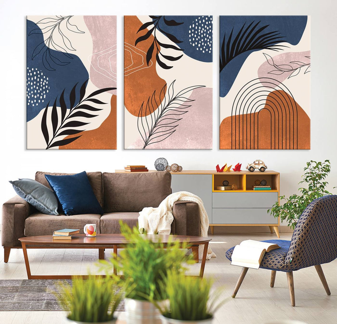 Boho Wall Art Canvas Print Set Mid-Century Prints Bohemian Wall Artwork Prints Boho Neutral