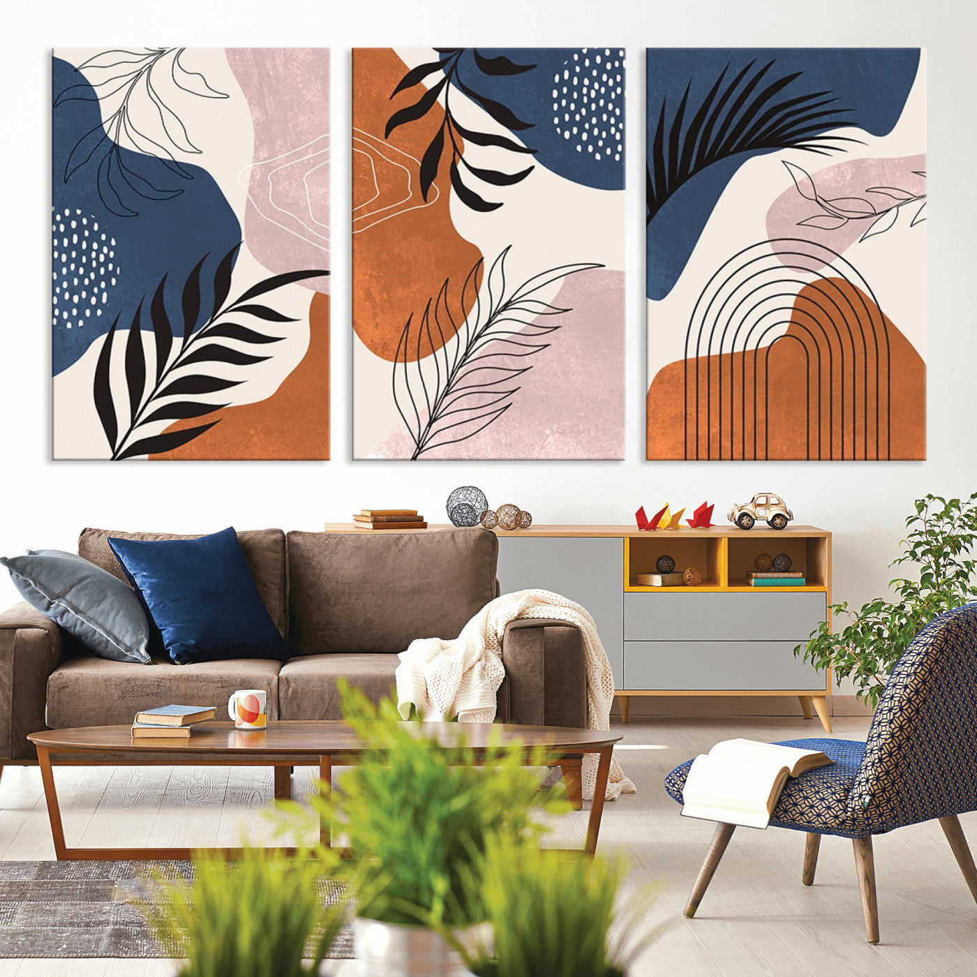 MGV-CV-60X30-3P - Boho Wall Art Canvas Print Set Mid-Century Prints Bohemian Wall Artwork Prints Boho Neutral,
