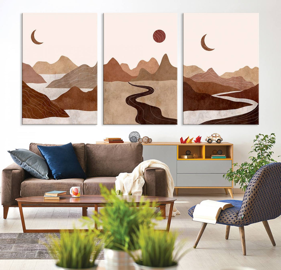 Boho Wall Art Canvas Print Set Mid-Century Prints Boho Wall Artwork Prints Boho Neutre