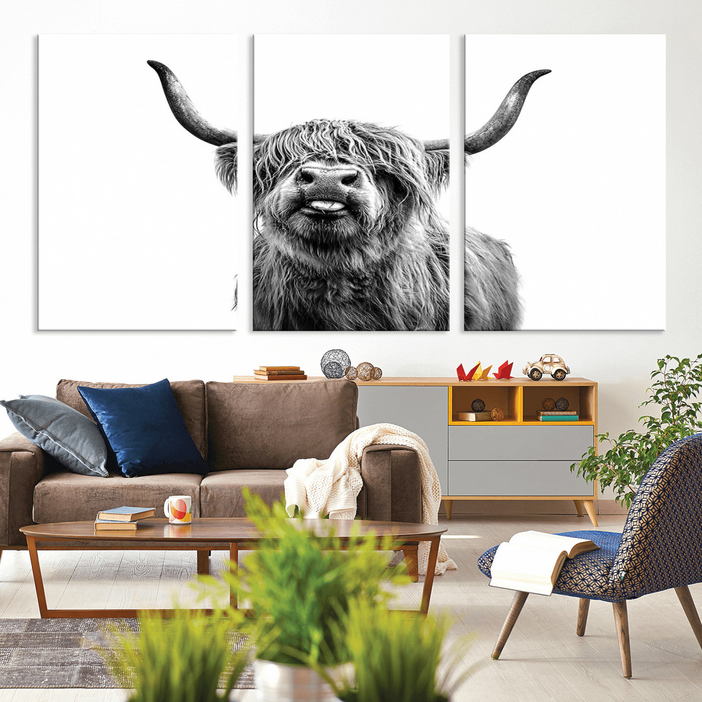 MGV-CV-60X30-3P - Fanny Scottish Highland Cow Cattle Art Print Farmhouse Wall Art Canvas Print