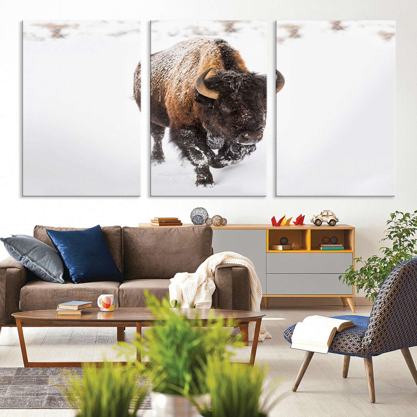 MGV-CV-60X30-3P - Bison Winter Wall Art Canvas Print For Farmhouse Decor