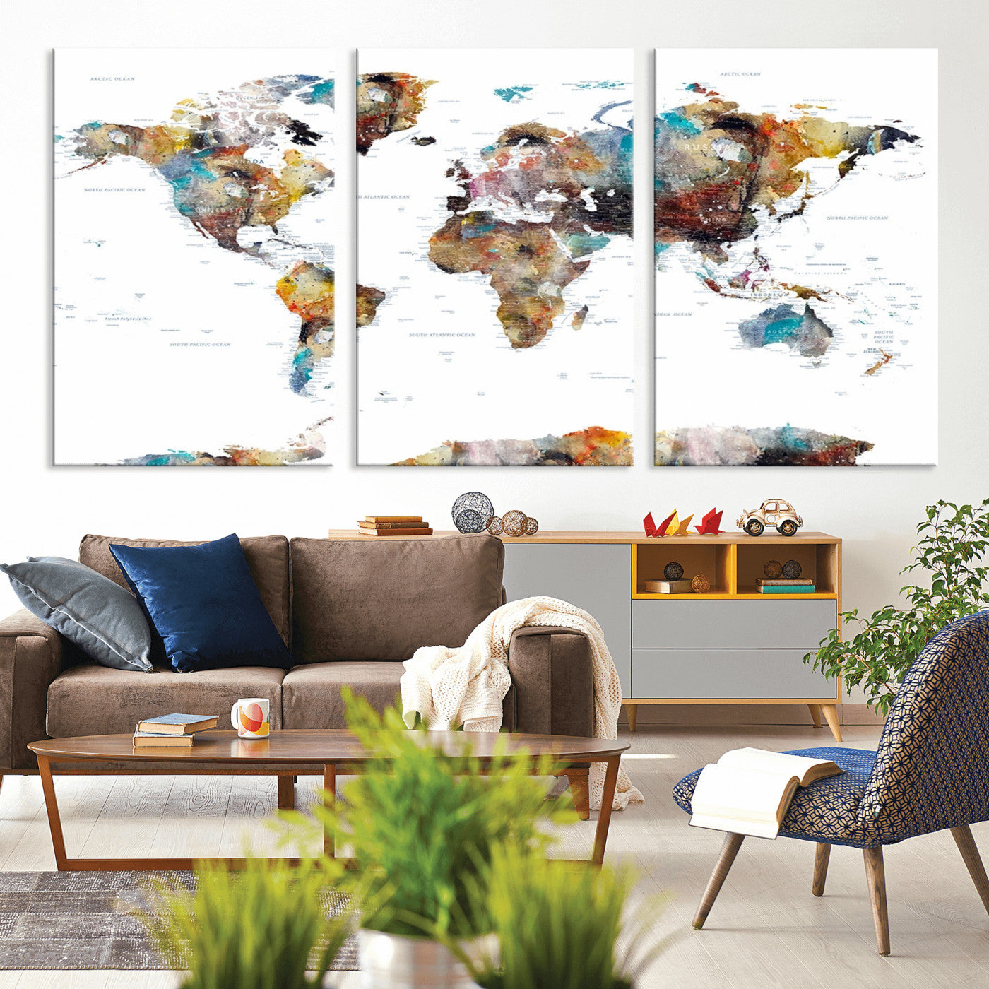 MGV-CV-60X30-3P - Push Pin World Map Canvas Print – Framed Wall Art for Couples to Track Their Travels – Anniversary