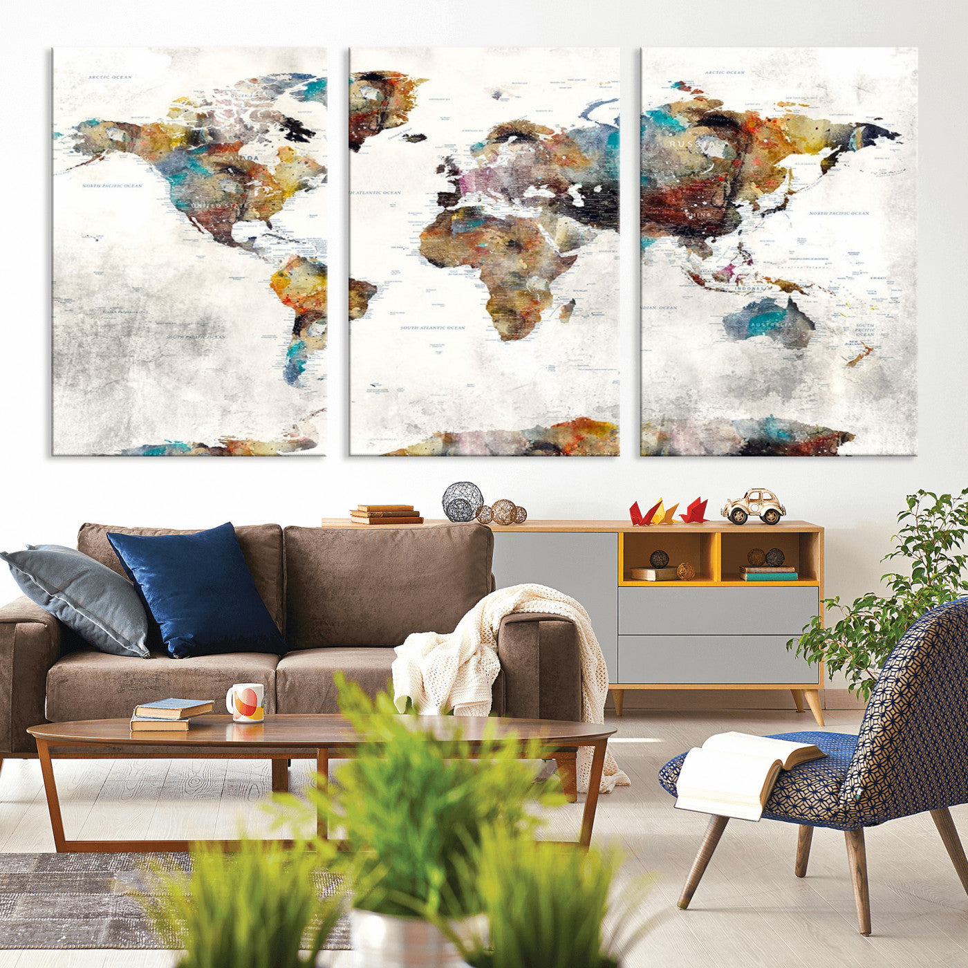 MGV-CV-60X30-3P - Push Pin World Map Canvas Print – Framed Wall Art for Couples to Track Their Travels – Anniversary