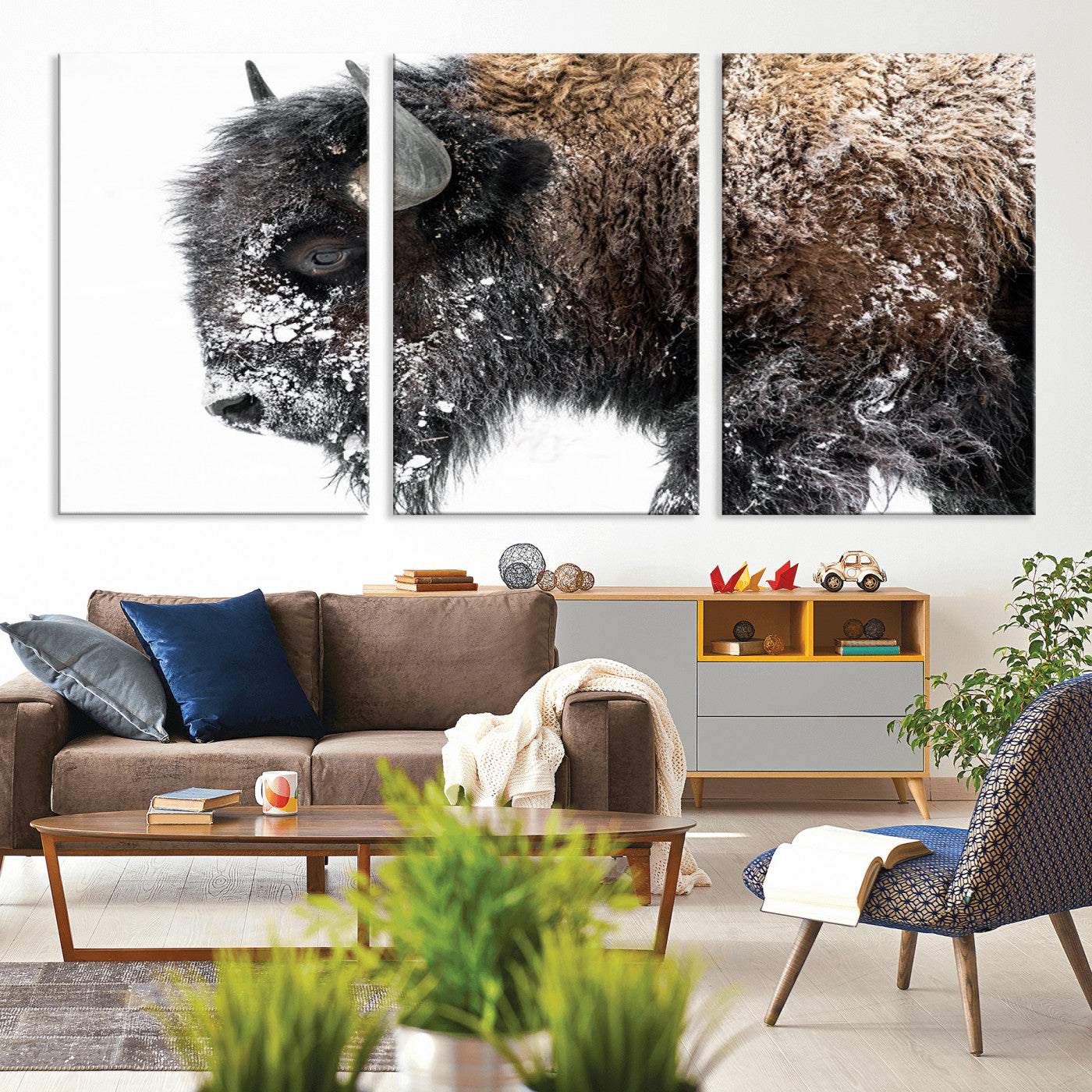 MGV-CV-60X30-3P - American Bison Wall Art Print | Buffalo Canvas Wall Art |  Framed and Ready to Hang Bison Print for Living Room or Office