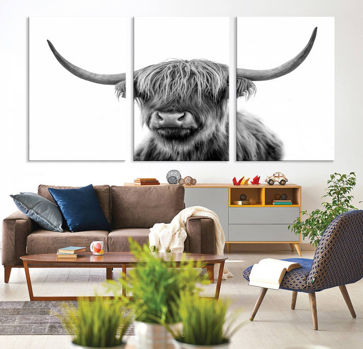 The Grayscale Scottish Highland Cow canvas is a museum-quality piece perfect for your dining room. Enjoy free shipping on this stunning artwork!.